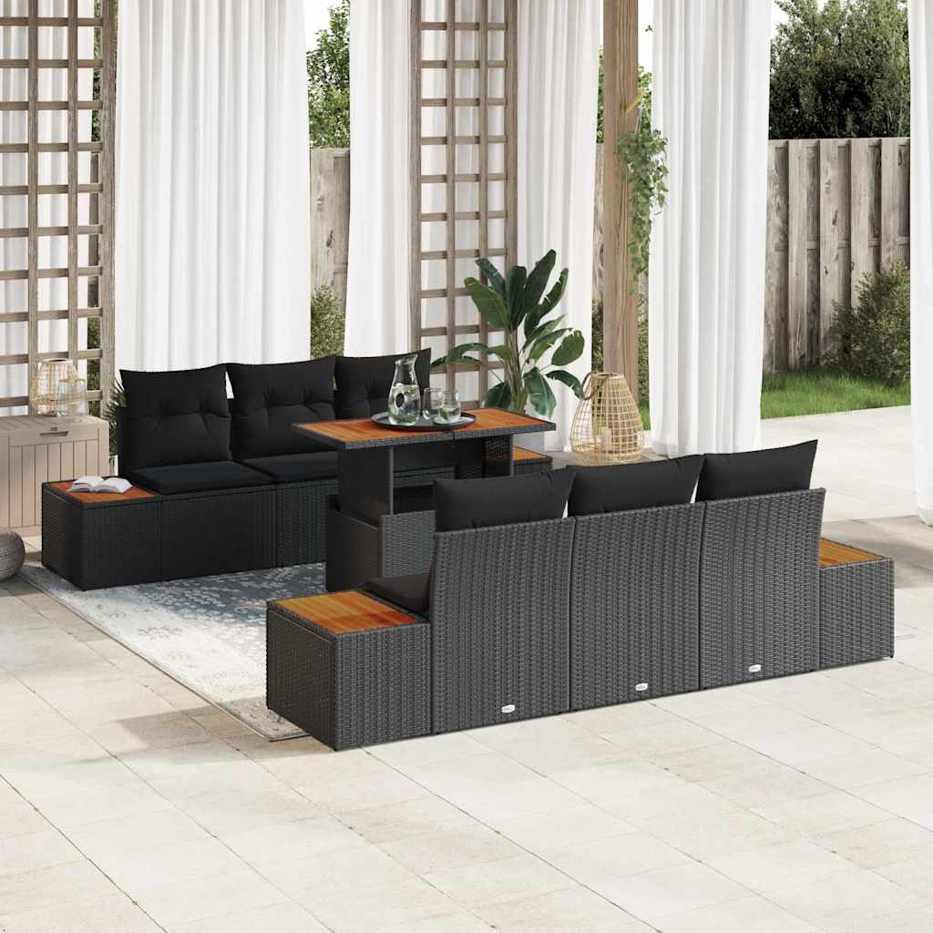 Garten-Sofa-Set mit Speicher 7 pcs Schwarz Poly Rattan